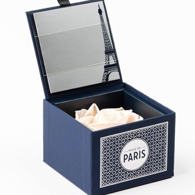 Ecrin / Box 1 rose préservée parfumée rose pâle - Collection Paris - Carte personnalisable Tour Eiffel