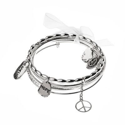 Serenity Wrap Rhodium Multi-Row 'Hope Peace' Bracelet