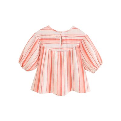 Girl's blouse with striped print in coral tones K39-29411035