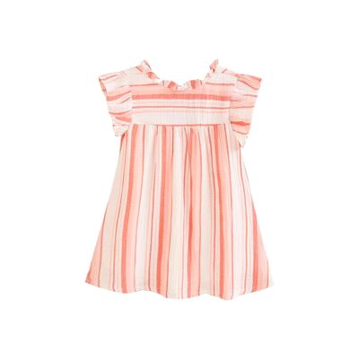 Girl's striped printed dress in coral tones K40-29411041