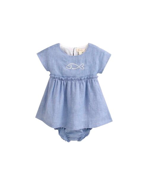 Vestido de bebé niña con braguita azul con pez K42-29414172