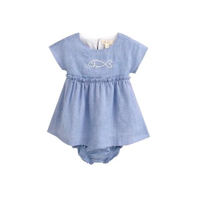 Vestido de bebé niña con braguita azul con pez K42-29414172