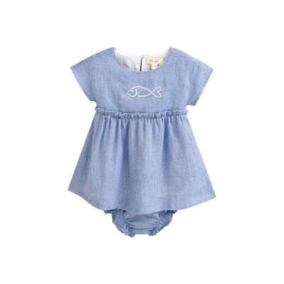 Robe bébé fille avec culotte bleue avec poisson K42-29414172