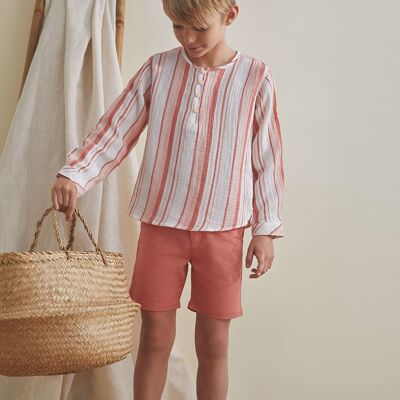 Boy's striped shirt in coral tones K37-29411013
