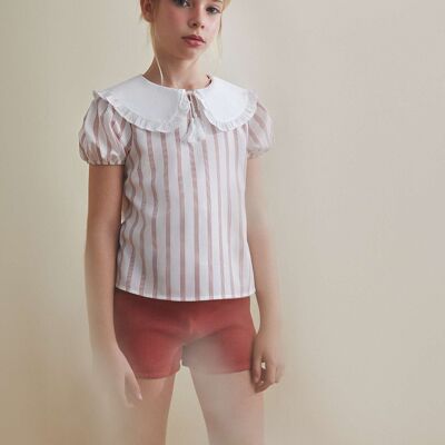 Blouse fille blanche à rayures rouges K153-21423111