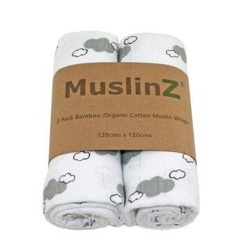 MuslinZ 2PK Couverture d'emmaillotage de luxe en bambou/coton biologique Nuage de brume gris 1