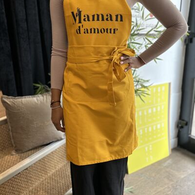 XL mustard apron "Mom of love" - ​​Mother's Day