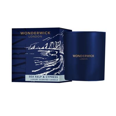 Wonderwick London - Marine - Candela in vetro di alghe marine e cipresso