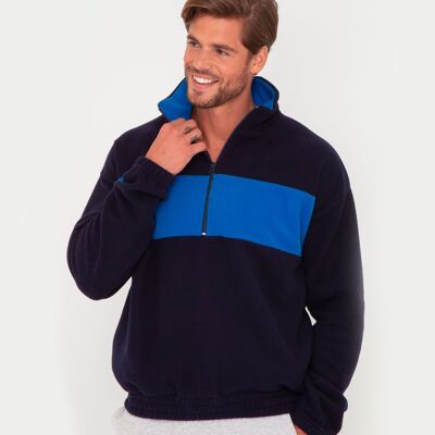 Blue French Disorder polar fleece sweater with zipper for men