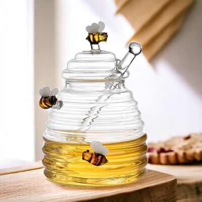 Vasetti per miele in vetro con coperchio e bastoncino per miele | Vaso di miele