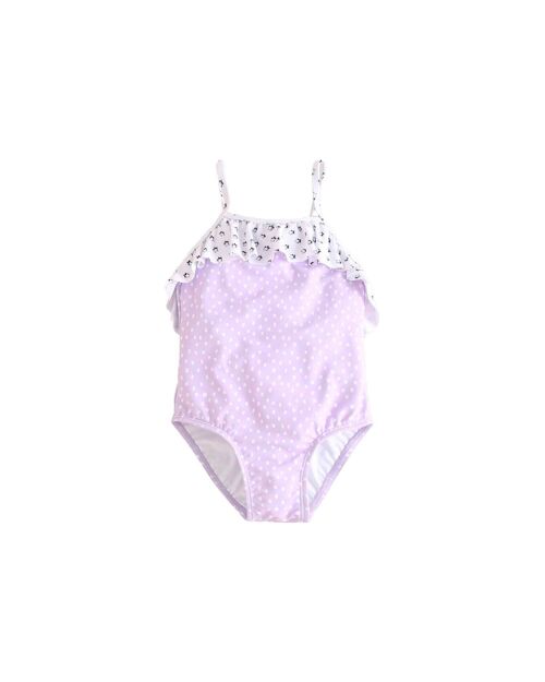 Bañador de niña malva con lunares blancos K03-23401031