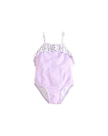 Maillot de bain fille mauve à pois blancs K03-23401031 1