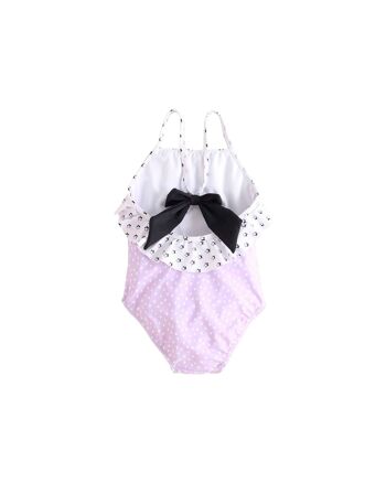 Maillot de bain fille mauve à pois blancs K03-23401031 2