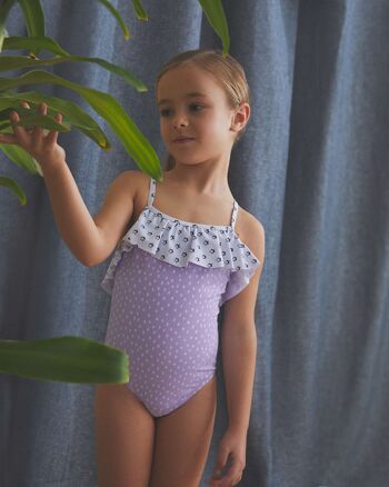 Maillot de bain fille mauve à pois blancs K03-23401031 3