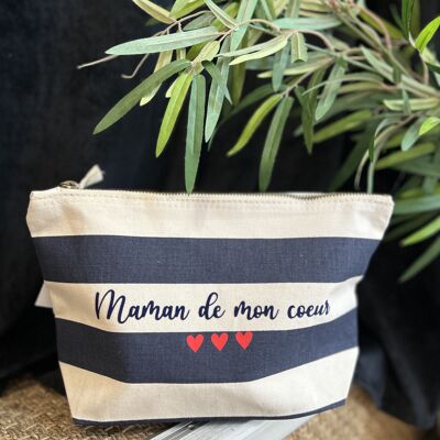 Navy striped toiletry bag "Mom of my heart" - Mother's Day