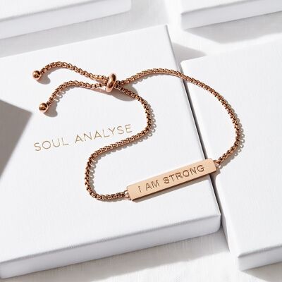 I AM STRONG Pulsera de cuerda de metal - Oro rosa