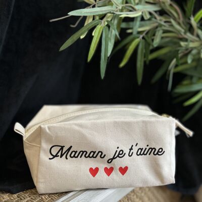 Ecru-Würfel-Kulturbeutel „Mama, ich liebe dich“ – Muttertag