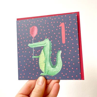 Crocodile 1st birthday card