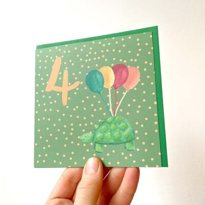 Tarjeta de cumpleaños número 4 de tortuga