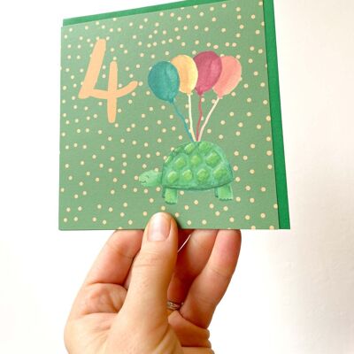 Tarjeta de cumpleaños número 4 de tortuga