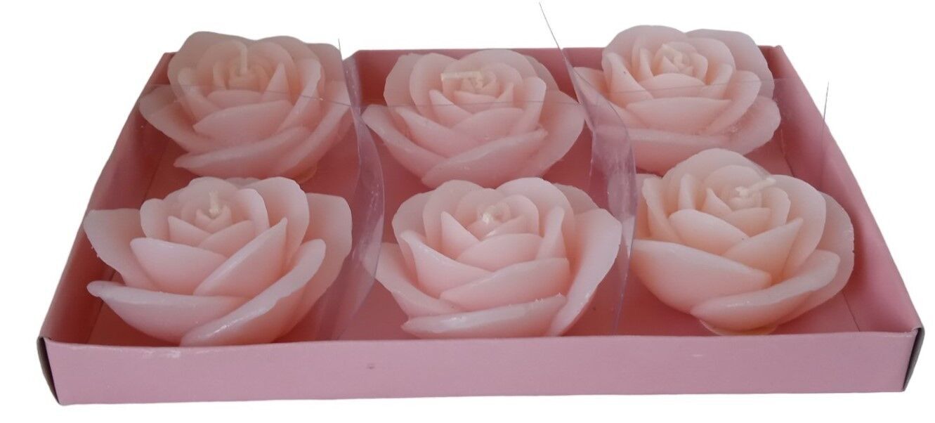 SET MIT 6 ROSA KERZEN "ROSES" IN GESCHENKVERPACKUNG ABMESSUNGEN: 21x14x4cm (Verpackung) / 6x3cm (Wachs) CA-030 ROSA