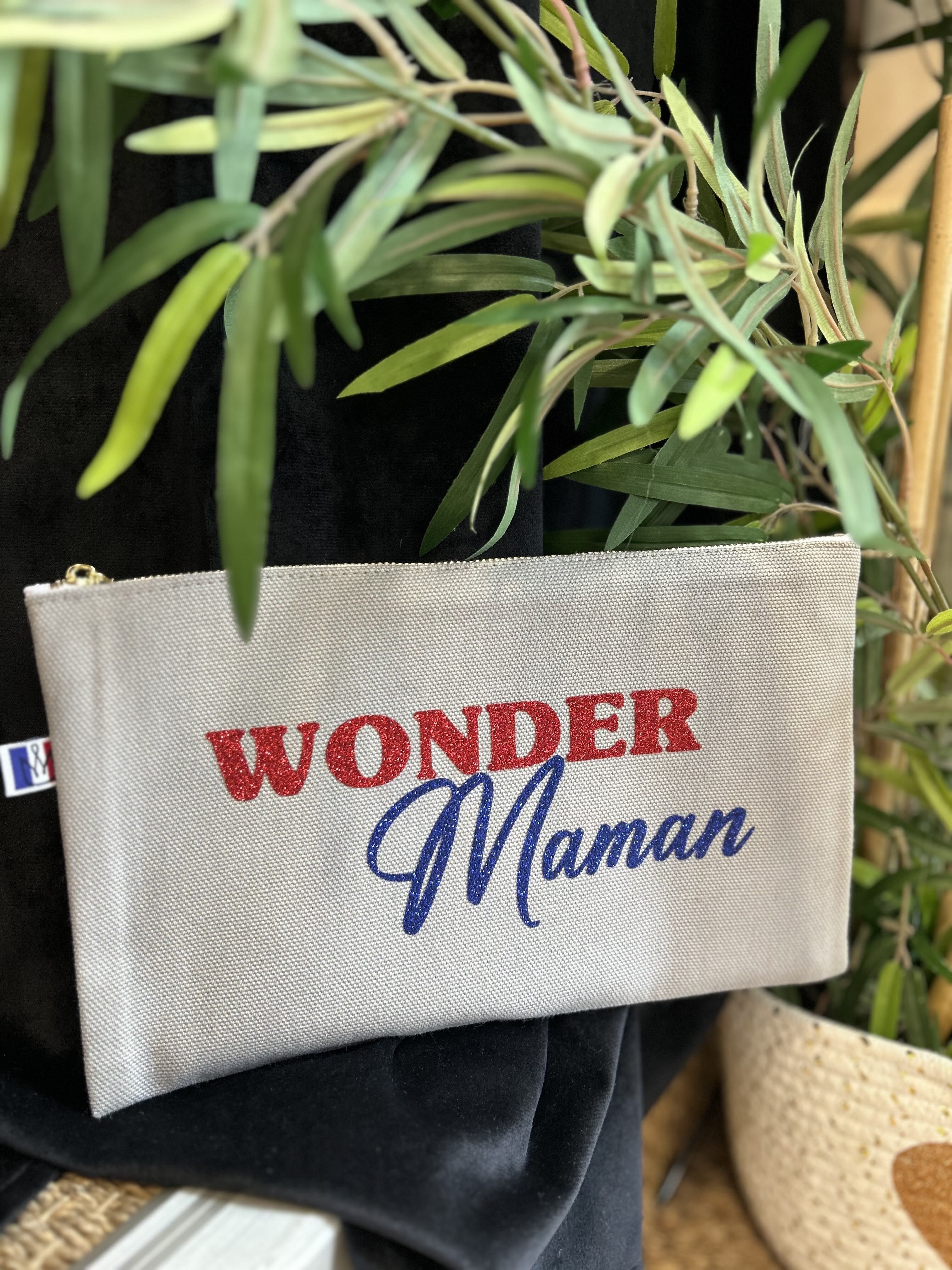 Astuccio grigio con zip "Wonder mom" - Festa della mamma