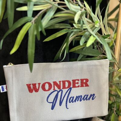 Pochette zippée grise " Wonder maman" - Fête des mères