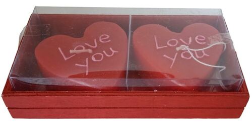 SET OF 2 "HEART" CANDLES IN WOODEN GIFT BOX DIMENSION: 15x8x3cm (packaging) / 6x6cm (wax) CA-230