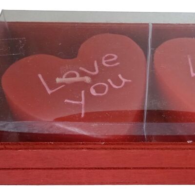 SET OF 2 "HEART" CANDLES IN WOODEN GIFT BOX DIMENSION: 15x8x3cm (packaging) / 6x6cm (wax) CA-230