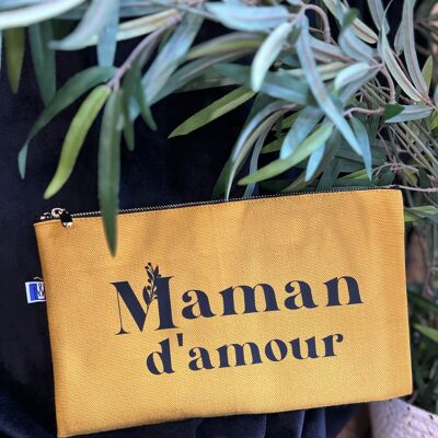 Pochette con zip senape “Mamma d'amore”