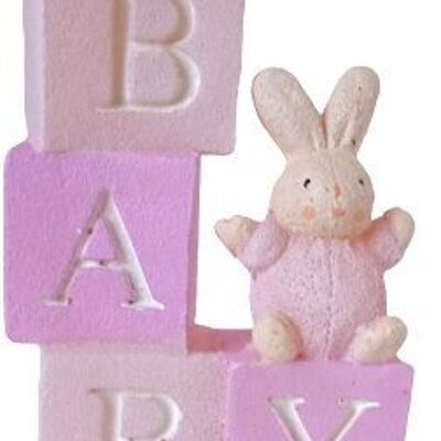 CANDELA ROSA "BABY" CON CONIGLIETTO E CUBI DIMENSIONE: 10x6x3cm CA-237B