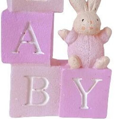 PINK CANDLE "BABY" WITH BUNNY AND CUBES DIMENSION: 10x6x3cm CA-237B