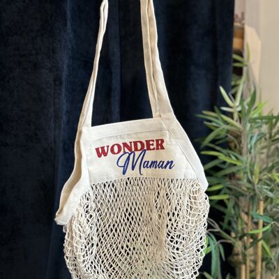 Ecru mesh bag "Wonder mom" - Mother's Day