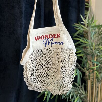 Borsa in rete ecrù "Wonder mom" - Festa della mamma
