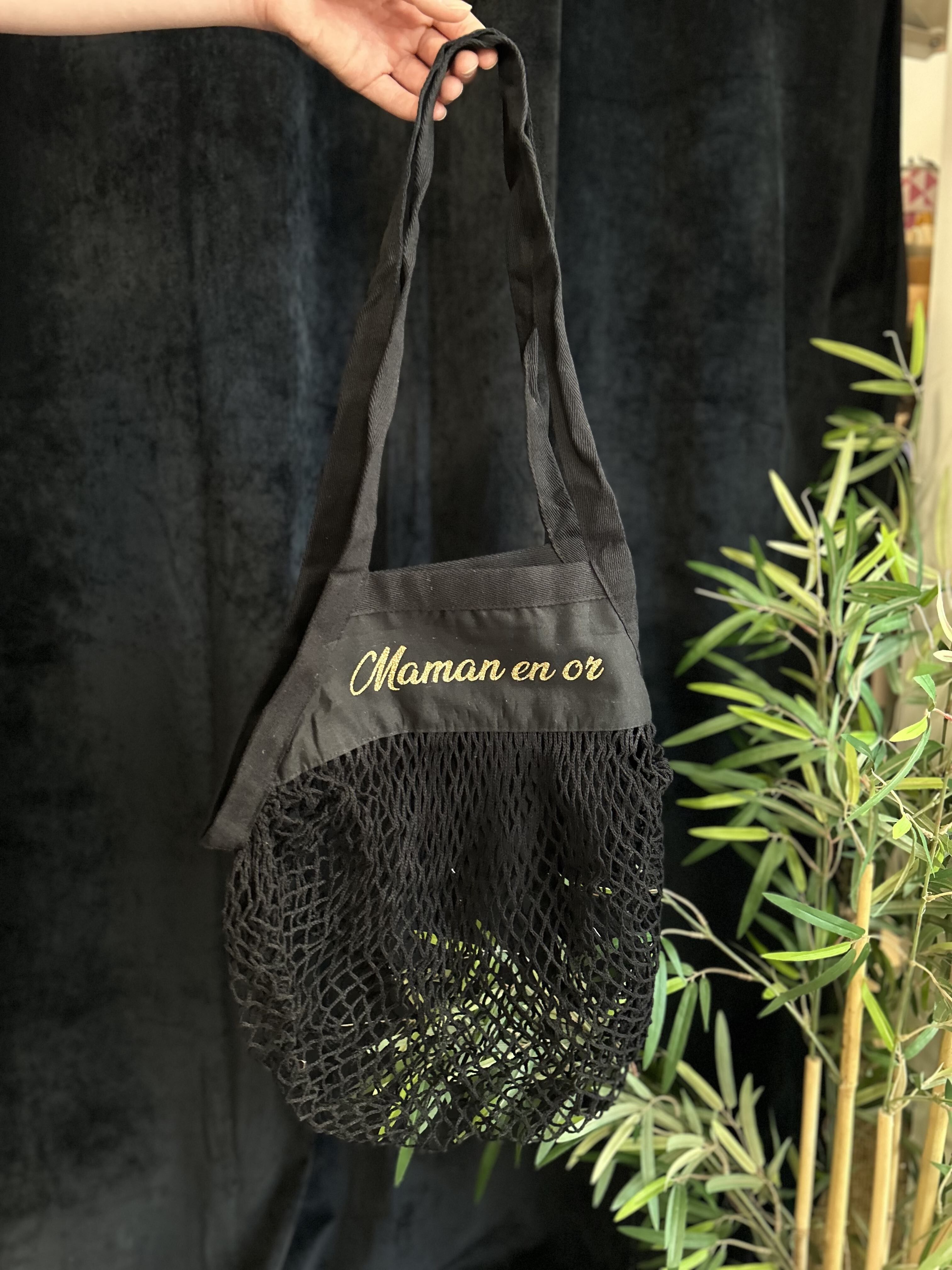 Borsa in rete nera "Mamma in oro" - Festa della mamma