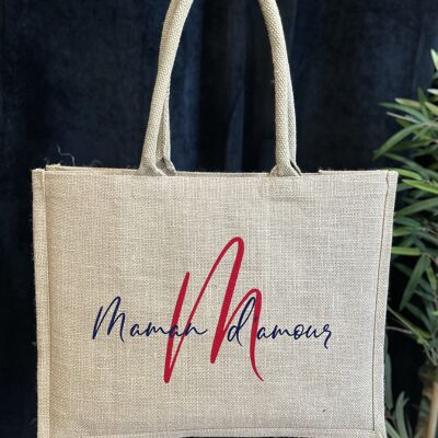 Large jute tote bag "Mom of love" - ​​Mother's Day