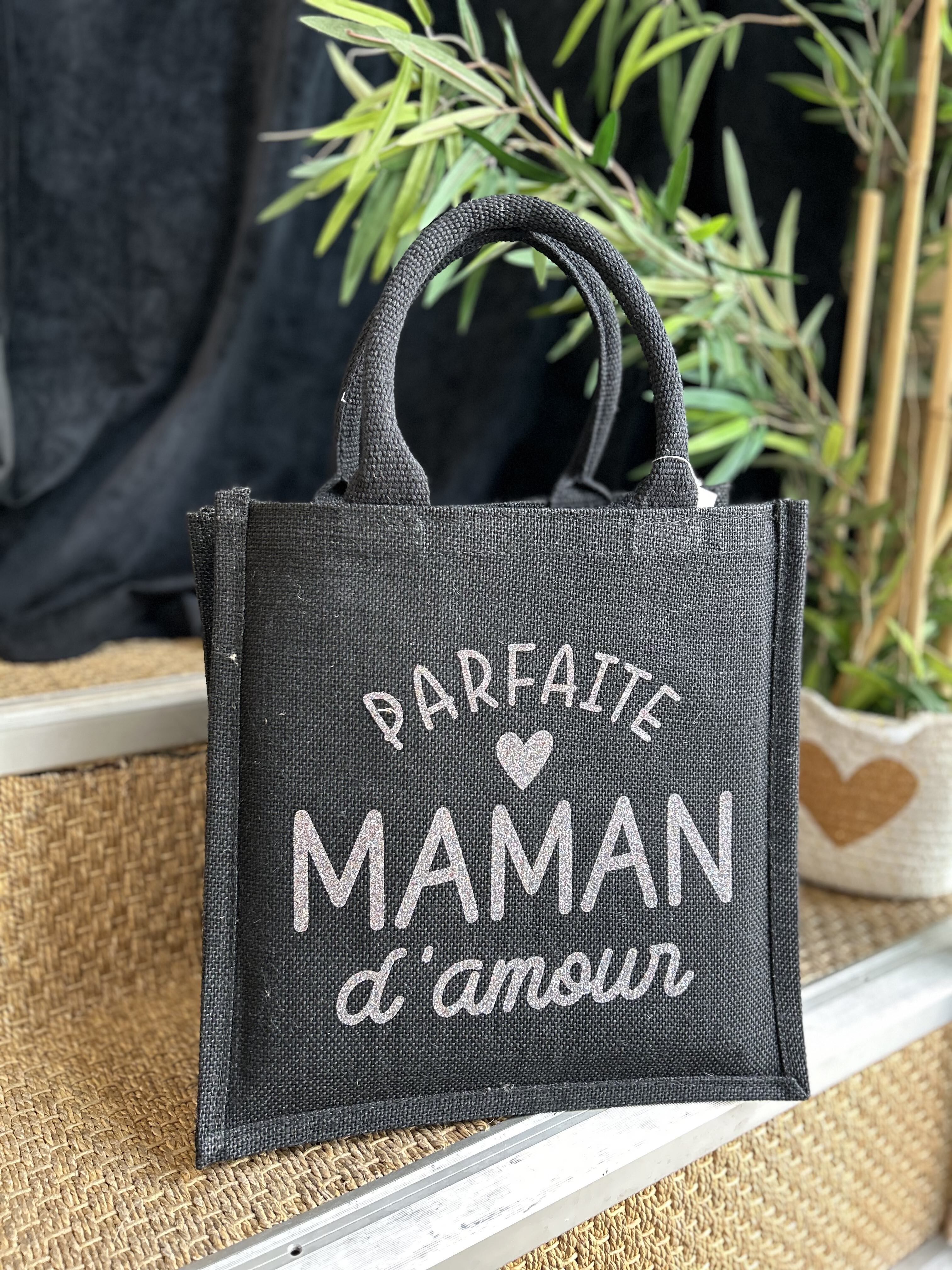 Black jute tote bag "Perfect loving mother" - Mother's Day