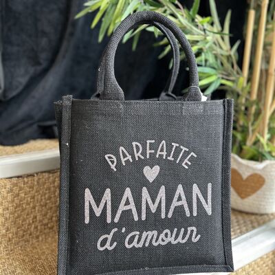 Schwarze Jute-Einkaufstasche „Perfect Loving Mother“ – Muttertag