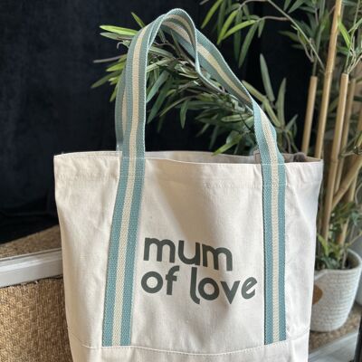 Grüne Einkaufstasche „Mum of love“ – Muttertag