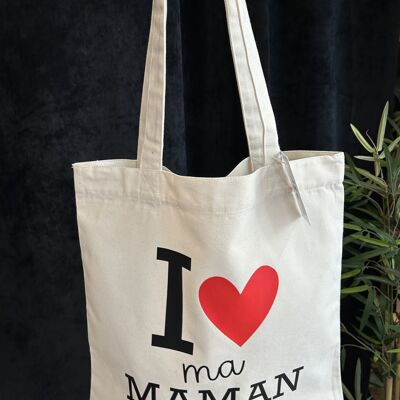 Ecru-Einkaufstasche „I love my mom“ – Muttertag