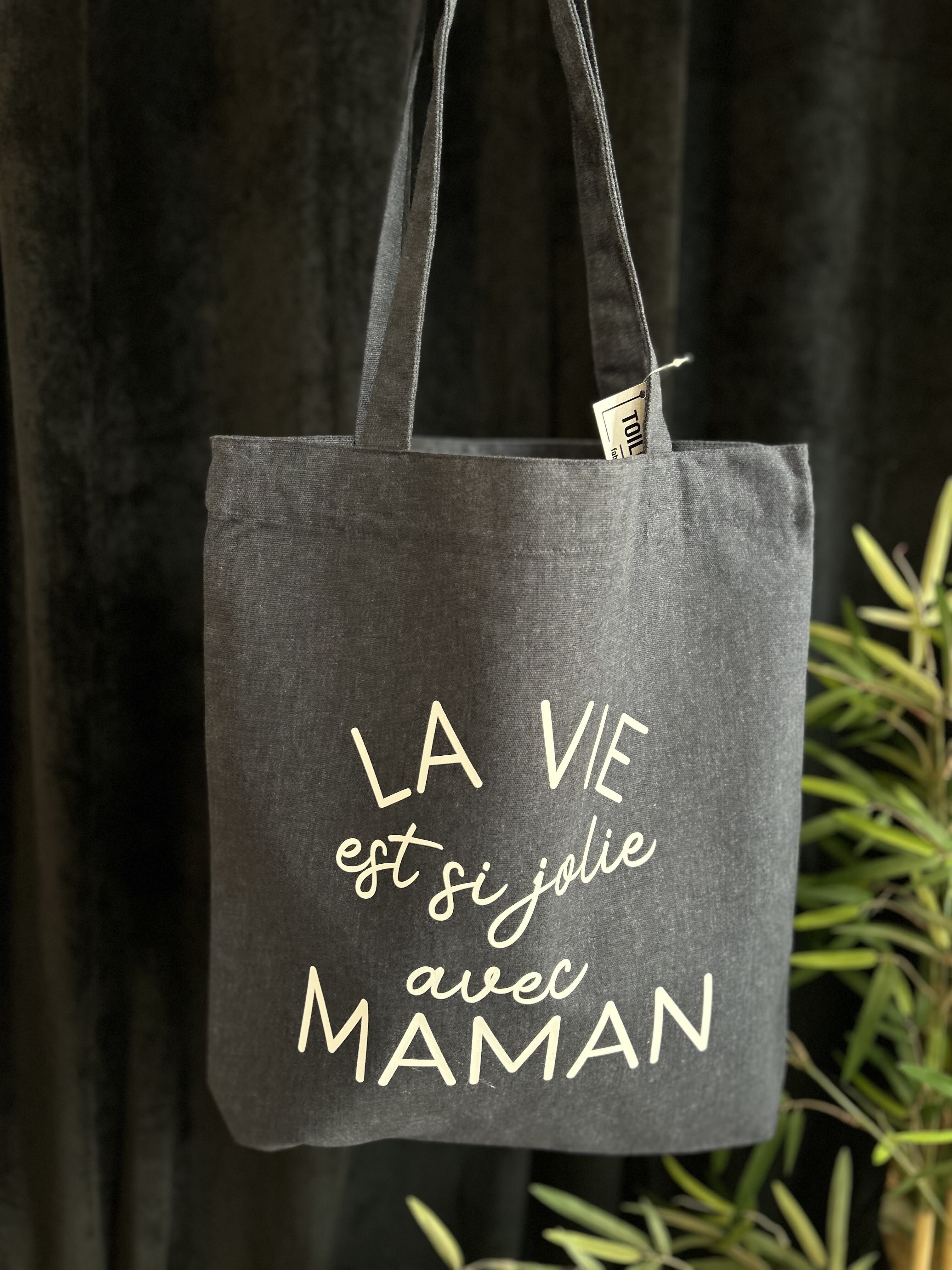 Borsa tote blu denim "La vita è così bella con la mamma" - Festa della mamma