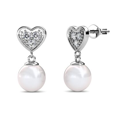 Boucles d'oreilles Pearl Heart - Argenté et Cristal