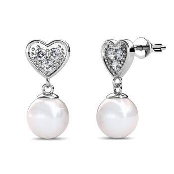 Boucles d'oreilles Pearl Heart - Argenté et Cristal 1