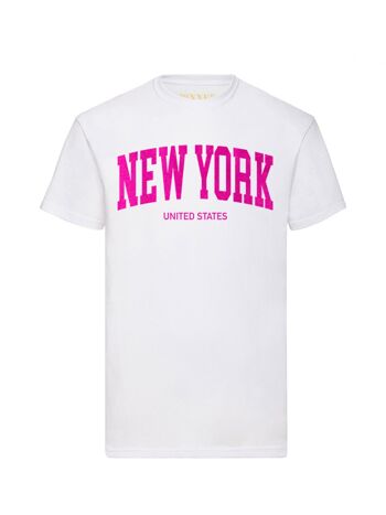 T-shirt New York Velours Rose Fluo 1