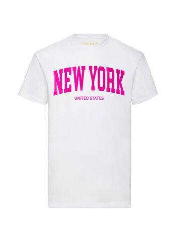 T-shirt New York Velours Rose Fluo 2