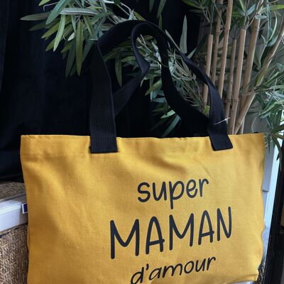 Mustard tote bag "Super mom of love" - ​​Mother's Day