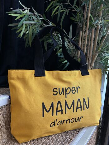 Sac cabas moutarde " Super maman d'amour" - Fête des mères