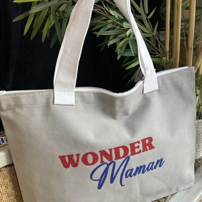 Sac cabas gris "Wonder maman" - Fête des mères