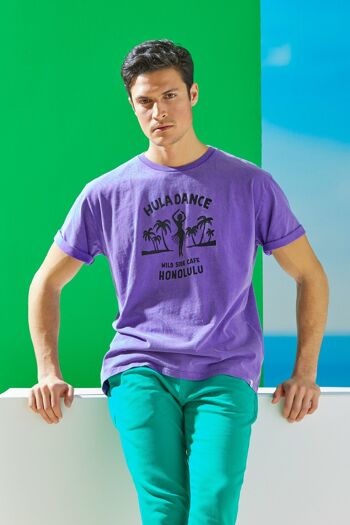 T-shirts violets délavés French Disorder Hula Dance pour hommes 3