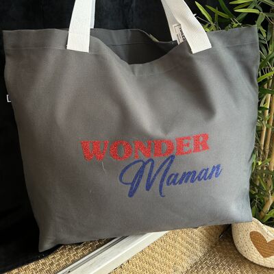 Cabas grand modèle anthracite " Wonder Maman" - Fête des mères